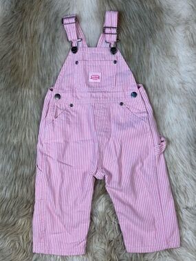 Key Pink Striped Overalls Toddler 18M Adjustable Strap Carpenter Style